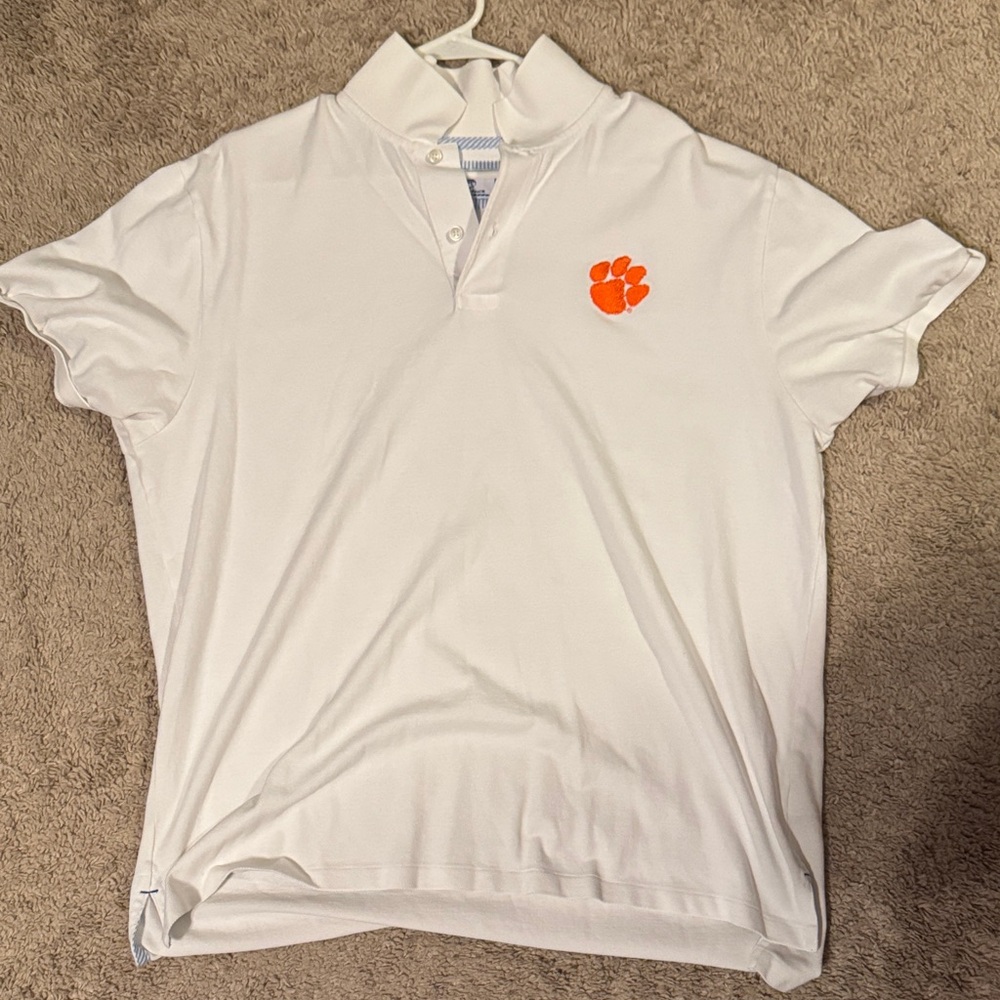 Southern Tide White Polo with Orange Emblem